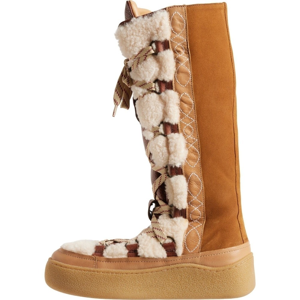 Free People Tall Shearling Platform Boots Size 7 Lace-up Nordic Scandi NEW‎ - Picture 3 of 6